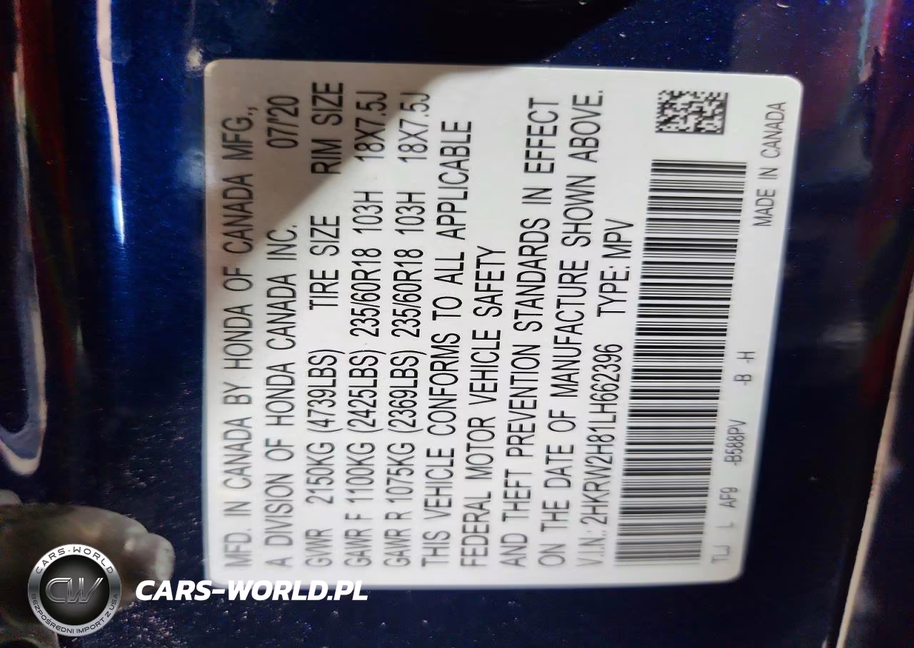 2020 Honda Cr-V Exl VIN:2HKRW2H81LH662396 - 13