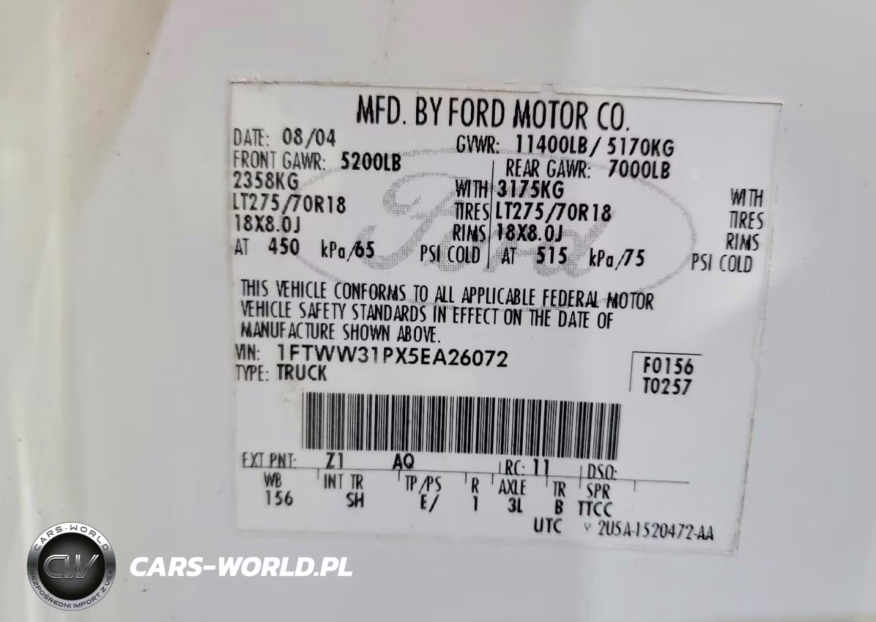 2005 Ford F350 Srw Super Duty VIN:1FTWW31PX5EA26072 - 12
