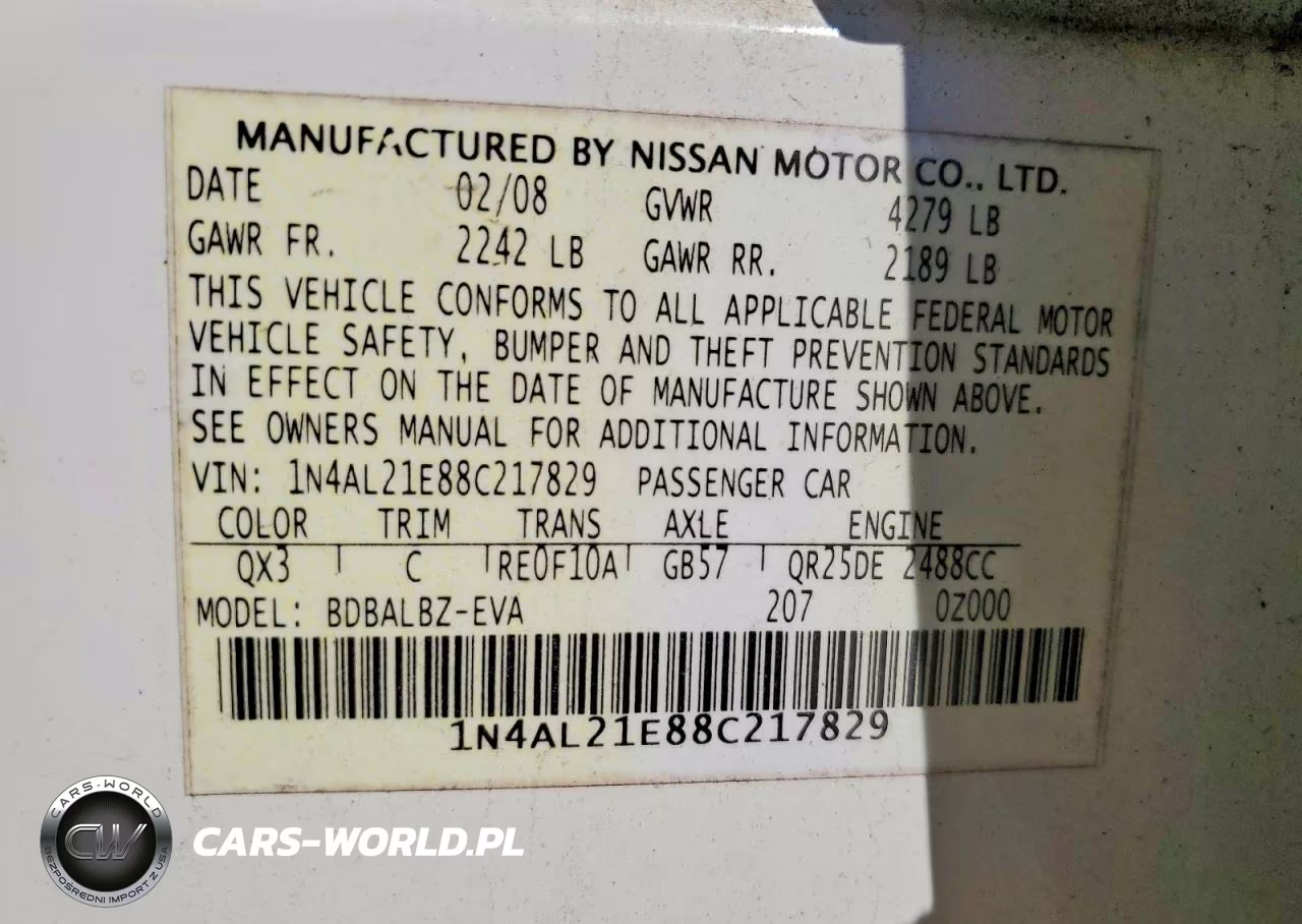 2008 Nissan Altima 2.5 VIN:1N4AL21E88C217829 - 12
