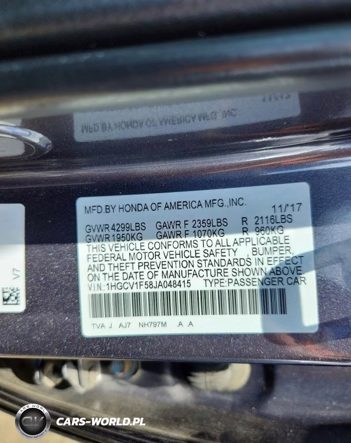 2018 Honda Accord Exl VIN:1HGCV1F58JA048415 - 12
