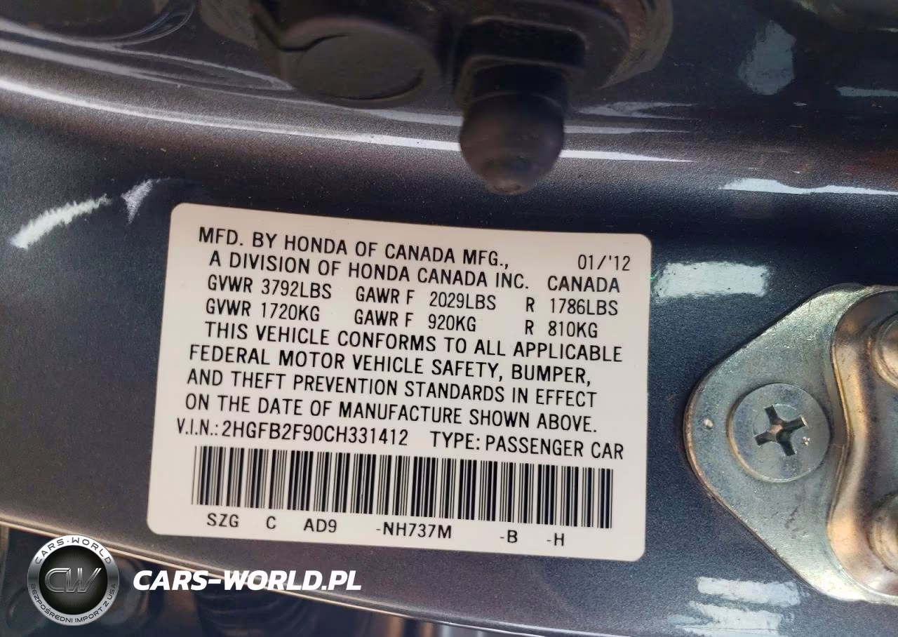 2012 Honda Civic Exl VIN:2HGFB2F90CH331412 - 13
