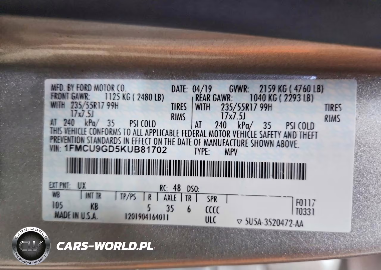 2019 Ford Escape Se VIN:1FMCU9GD5KUB81702 - 13