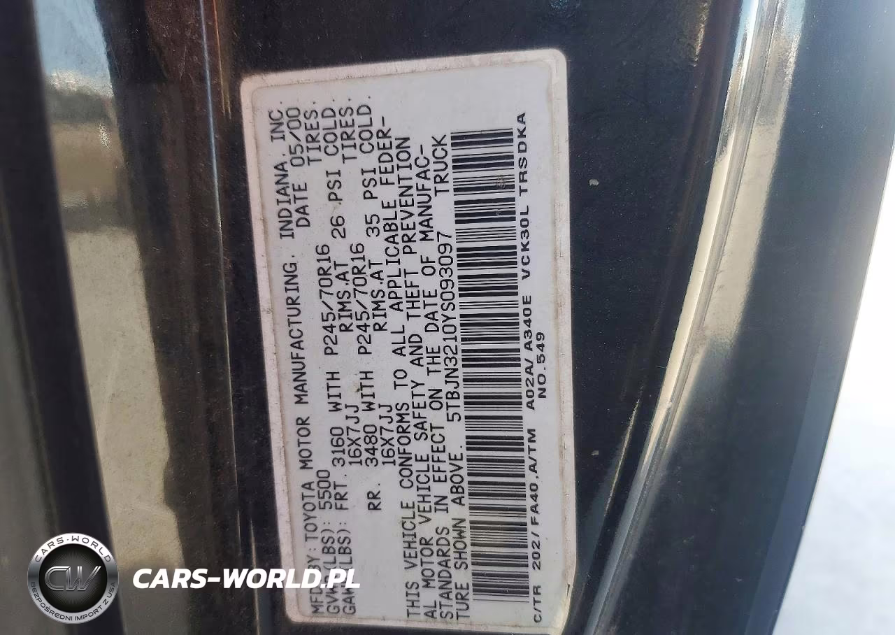 2000 Toyota Tundra Base VIN:5TBJN3210YS093097 - 12