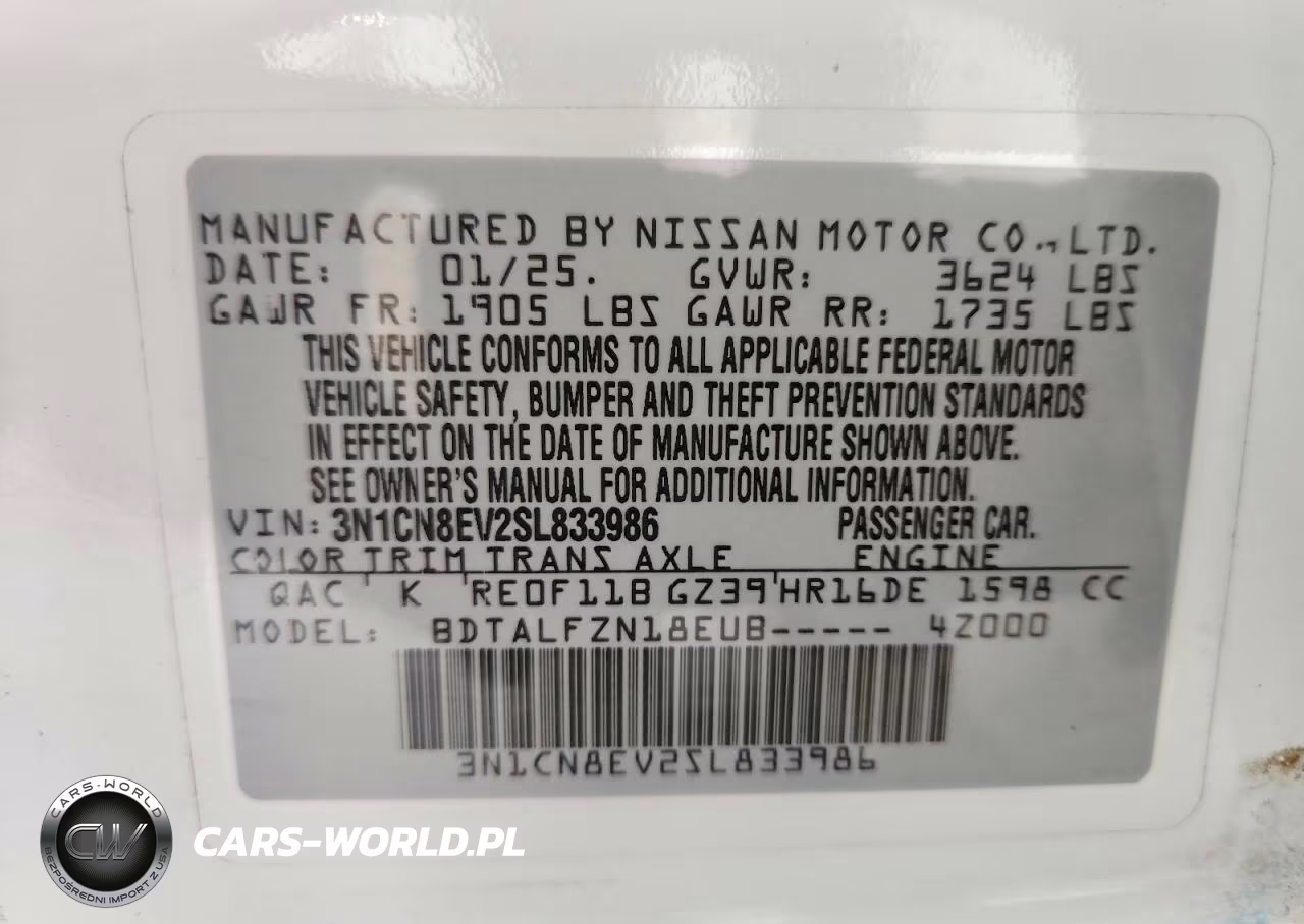 2025 Nissan Versa Sv VIN:3N1CN8EV2SL833986 - 12