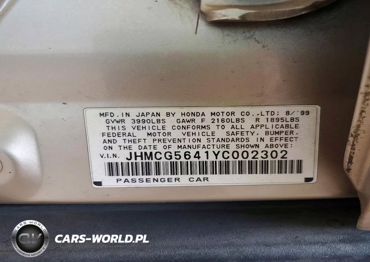 2000 Honda Accord Lx VIN:JHMCG5641YC002302 - 12