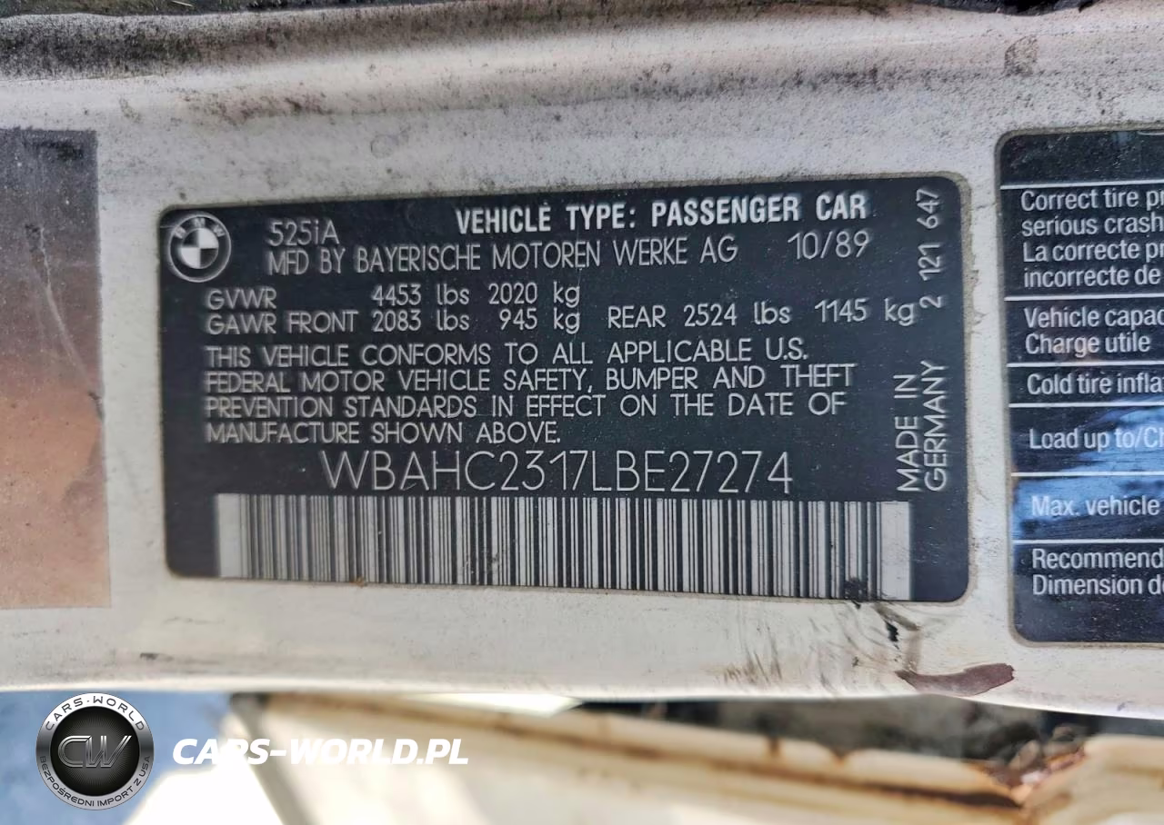 1990 BMW 525 I Automatic VIN:WBAHC2317LBE27274 - 12