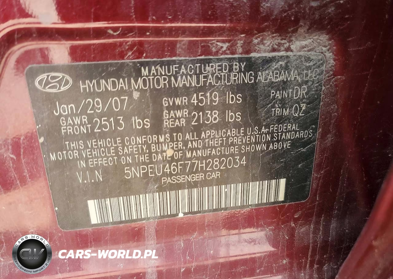 2007 Hyundai Sonata Se VIN:5NPEU46F77H282034 - 12