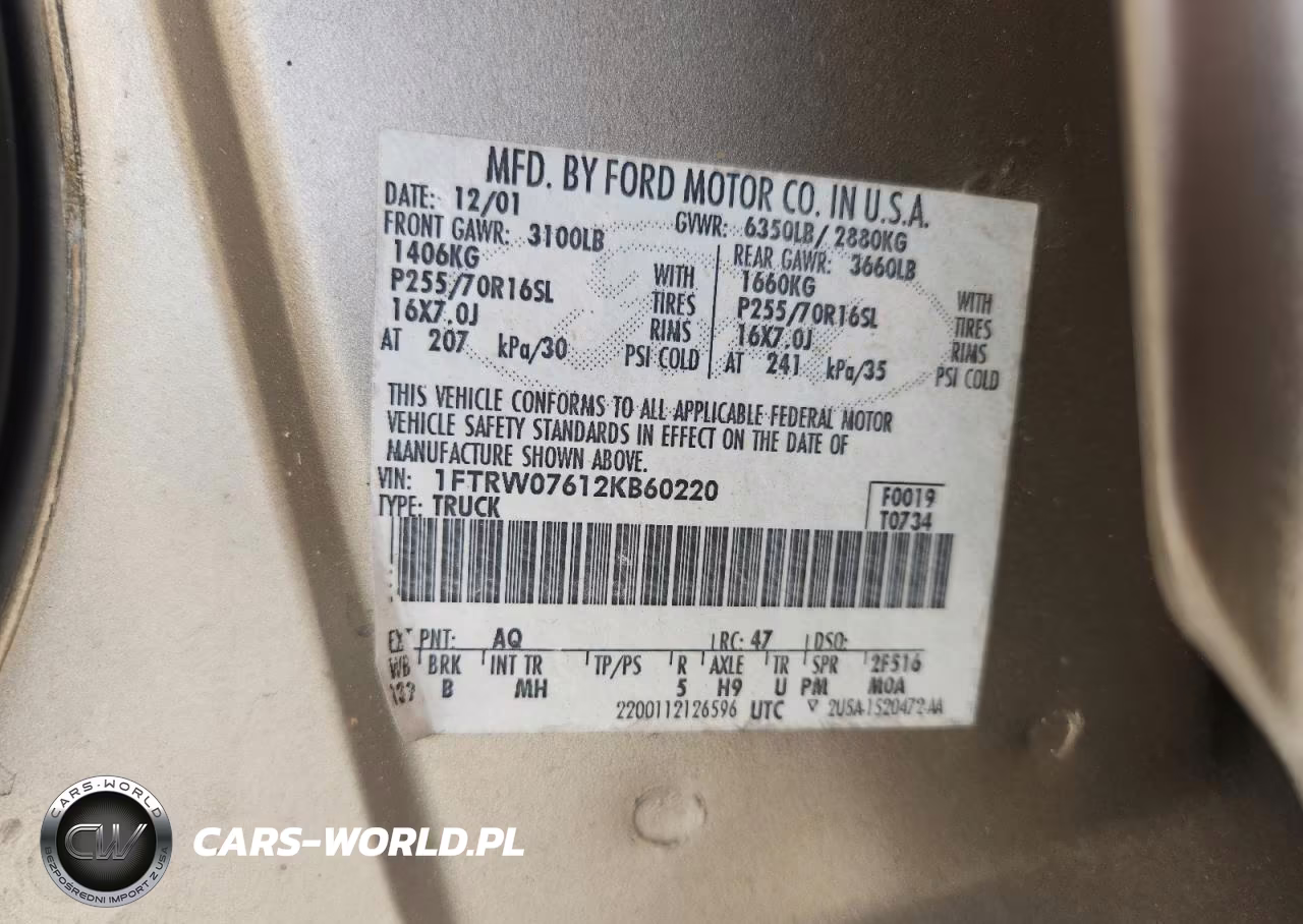 2002 Ford F150 Supercrew VIN:1FTRW07612KB60220 - 12