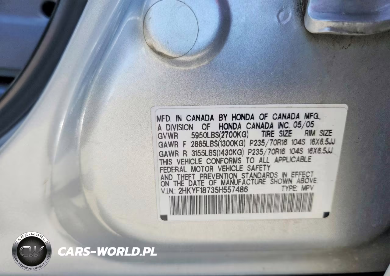 2005 Honda Pilot Exl VIN:2HKYF18735H557486 - 12