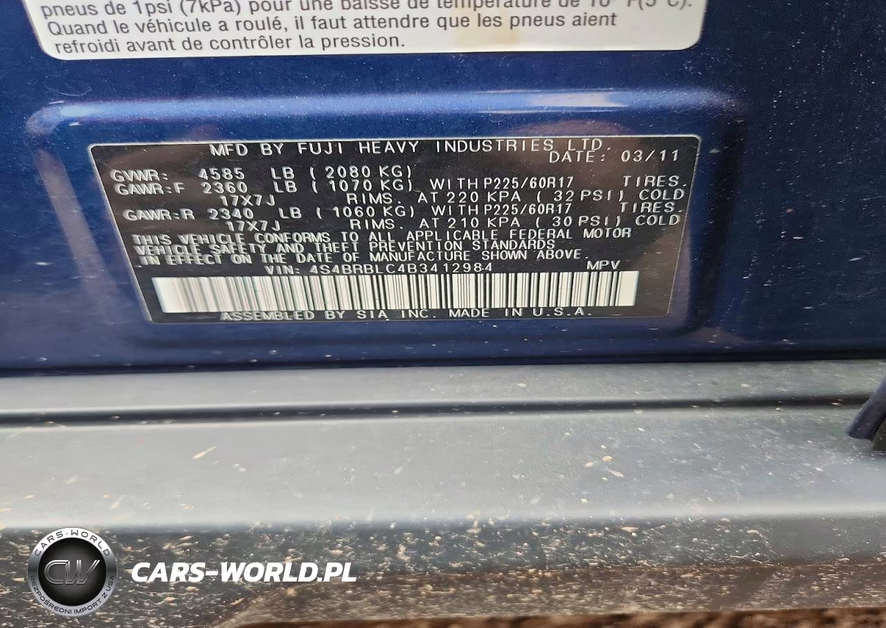 2011 Subaru Outback 2.5I Limited VIN:4S4BRBLC4B3412984 - 12