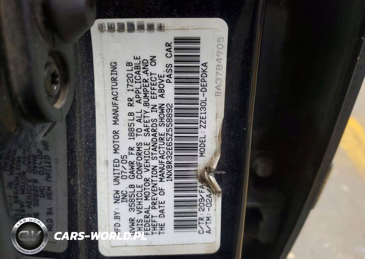 2005 Toyota Corolla Ce VIN:1NXBR32E65Z558892 - 12