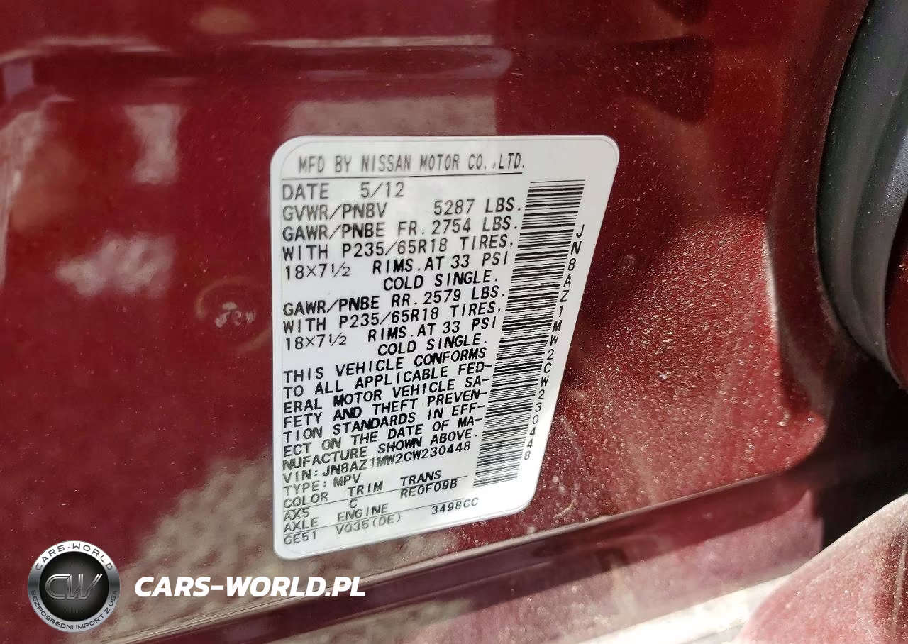 2012 Nissan Murano S VIN:JN8AZ1MW2CW230448 - 13