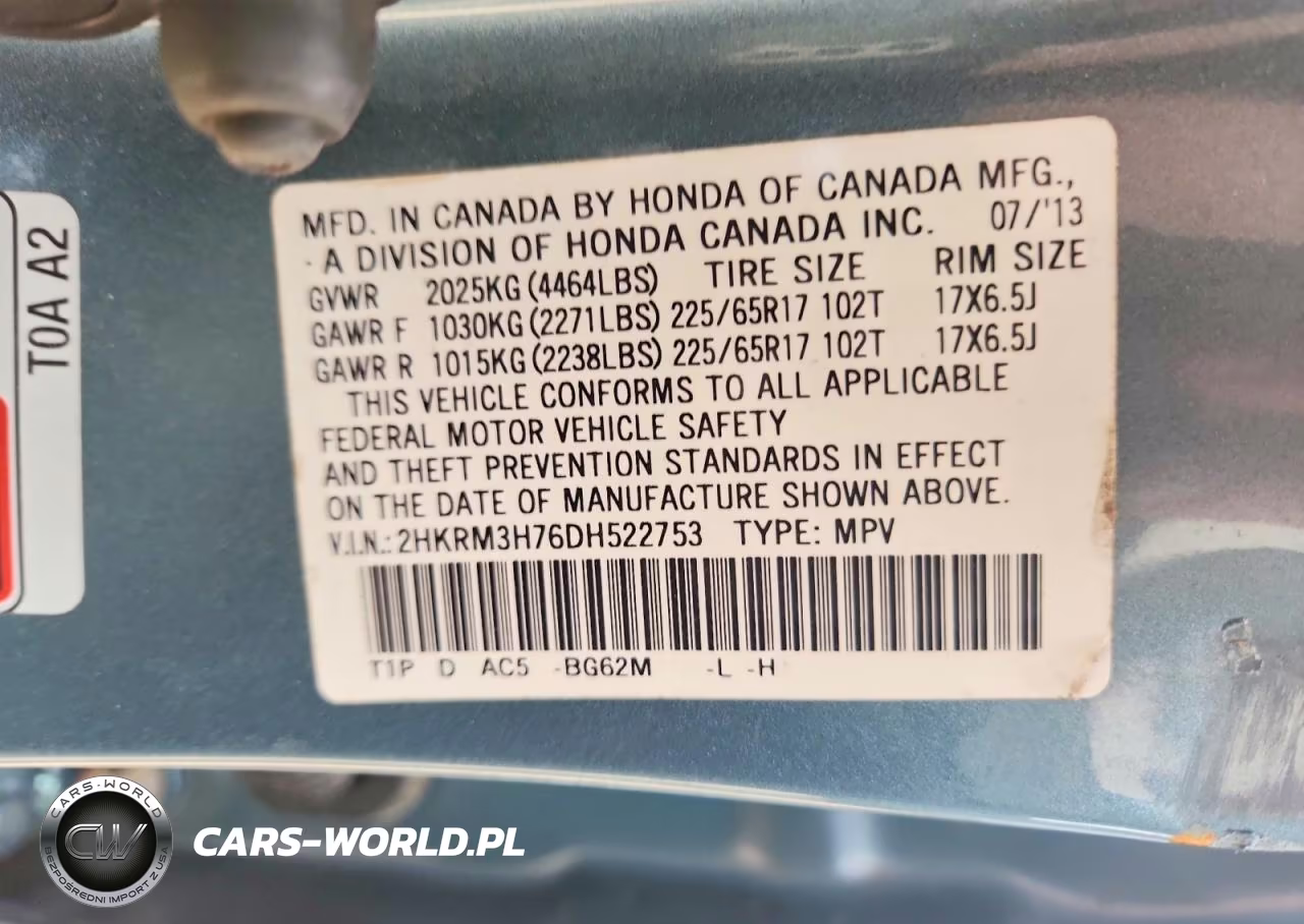 2013 Honda Cr-V Exl VIN:2HKRM3H76DH522753 - 14