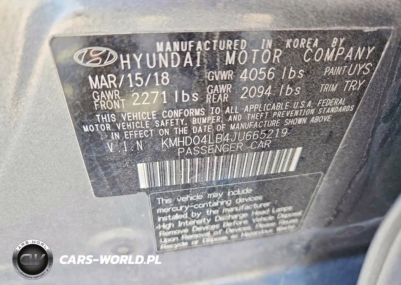 2018 Hyundai Elantra Sport VIN:KMHD04LB4JU665219 - 12