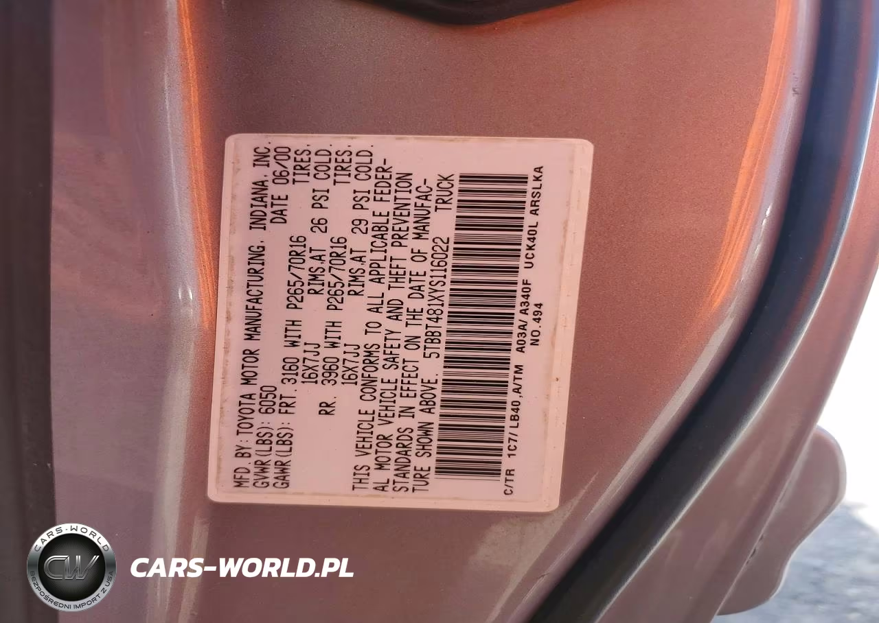 2000 Toyota Tundra Access Cab Limited VIN:5TBBT481XYS116022 - 12