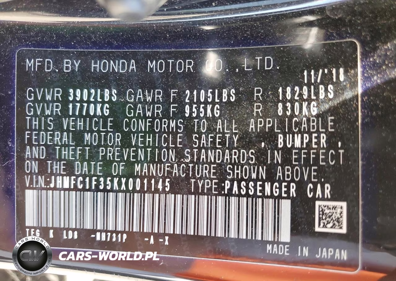 2019 Honda Civic Ex VIN:JHMFC1F35KX001145 - 12