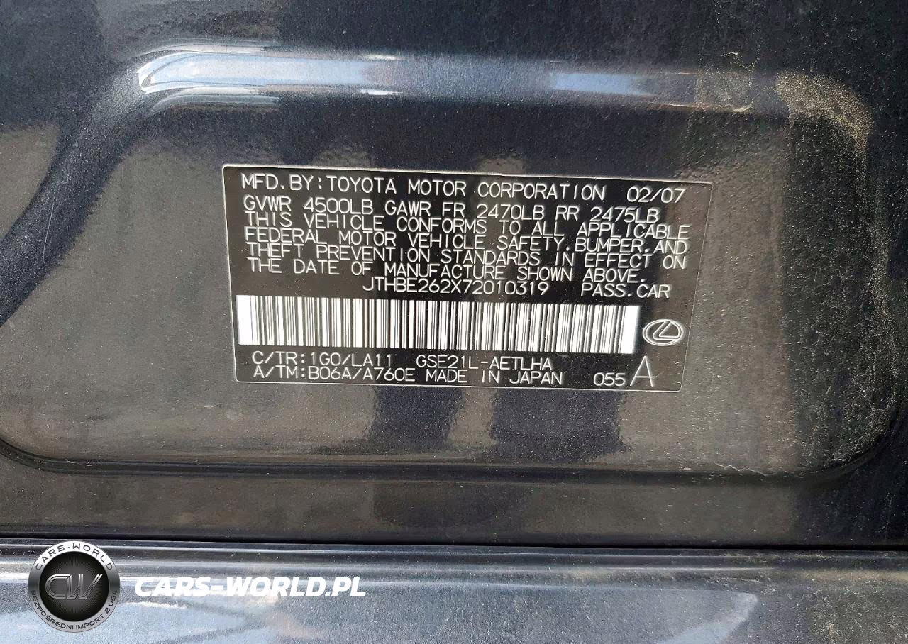 2007 Lexus Is 350 VIN:JTHBE262X72010319 - 12