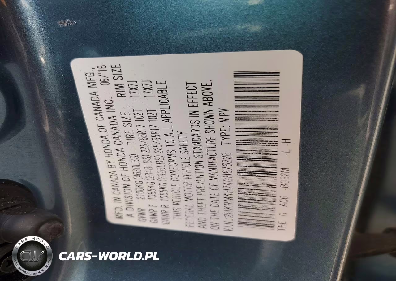 2016 Honda Cr-V Exl VIN:2HKRM4H74GH676226 - 13