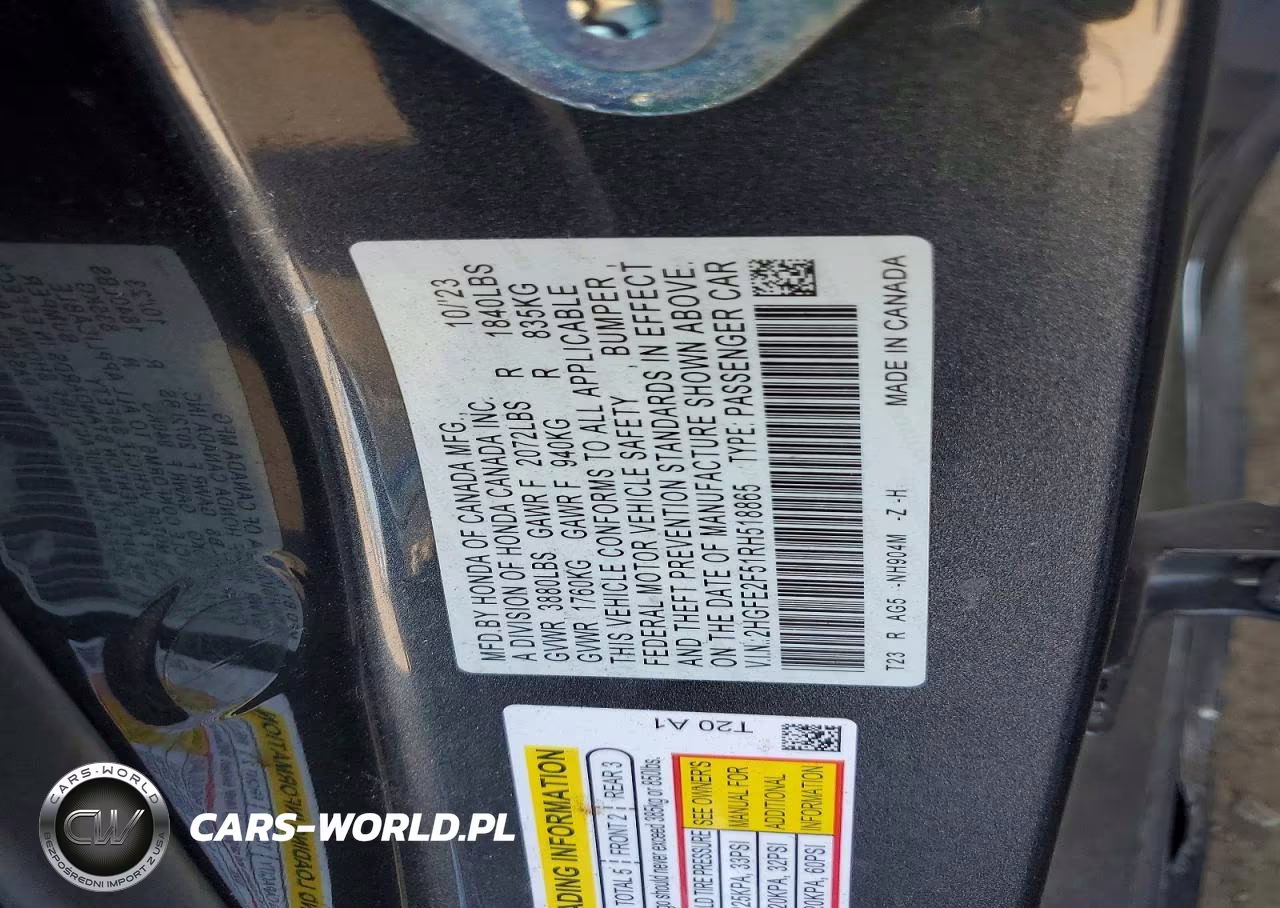 2024 Honda Civic Sport VIN:2HGFE2F51RH518865 - 12