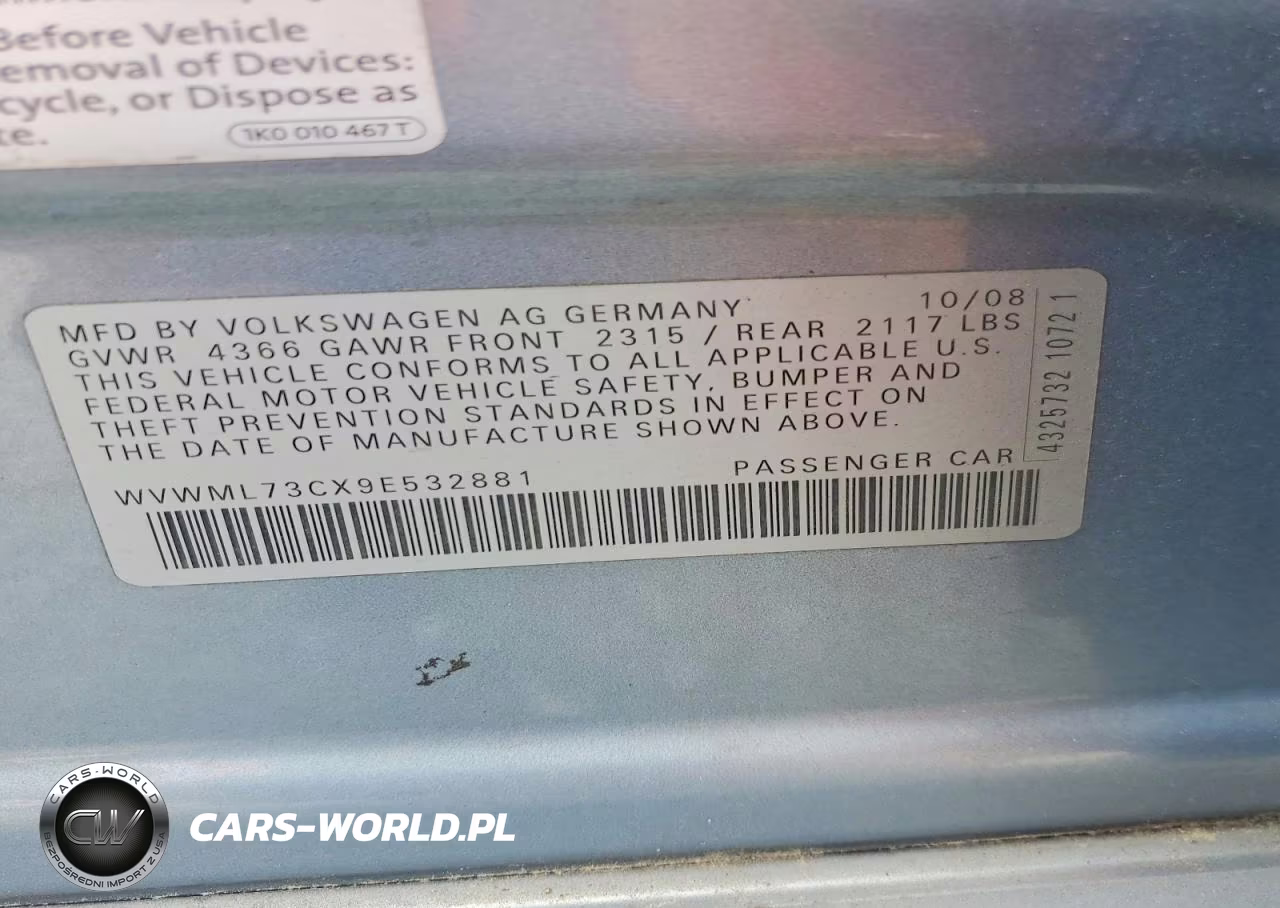 2009 Volkswagen Cc VIN:WVWML73CX9E532881 - 12
