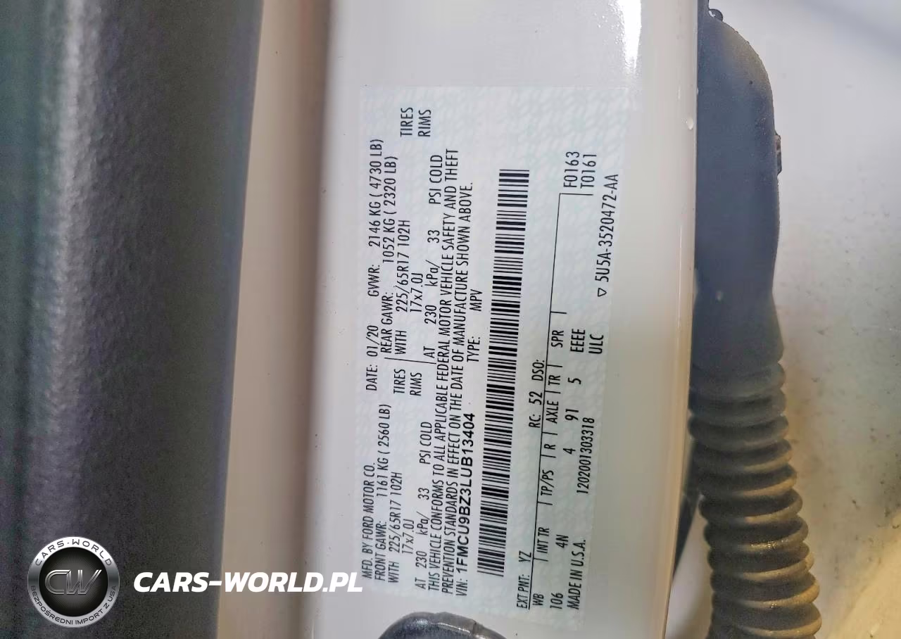2020 Ford Escape Se Sport VIN:1FMCU9BZ3LUB13404 - 13