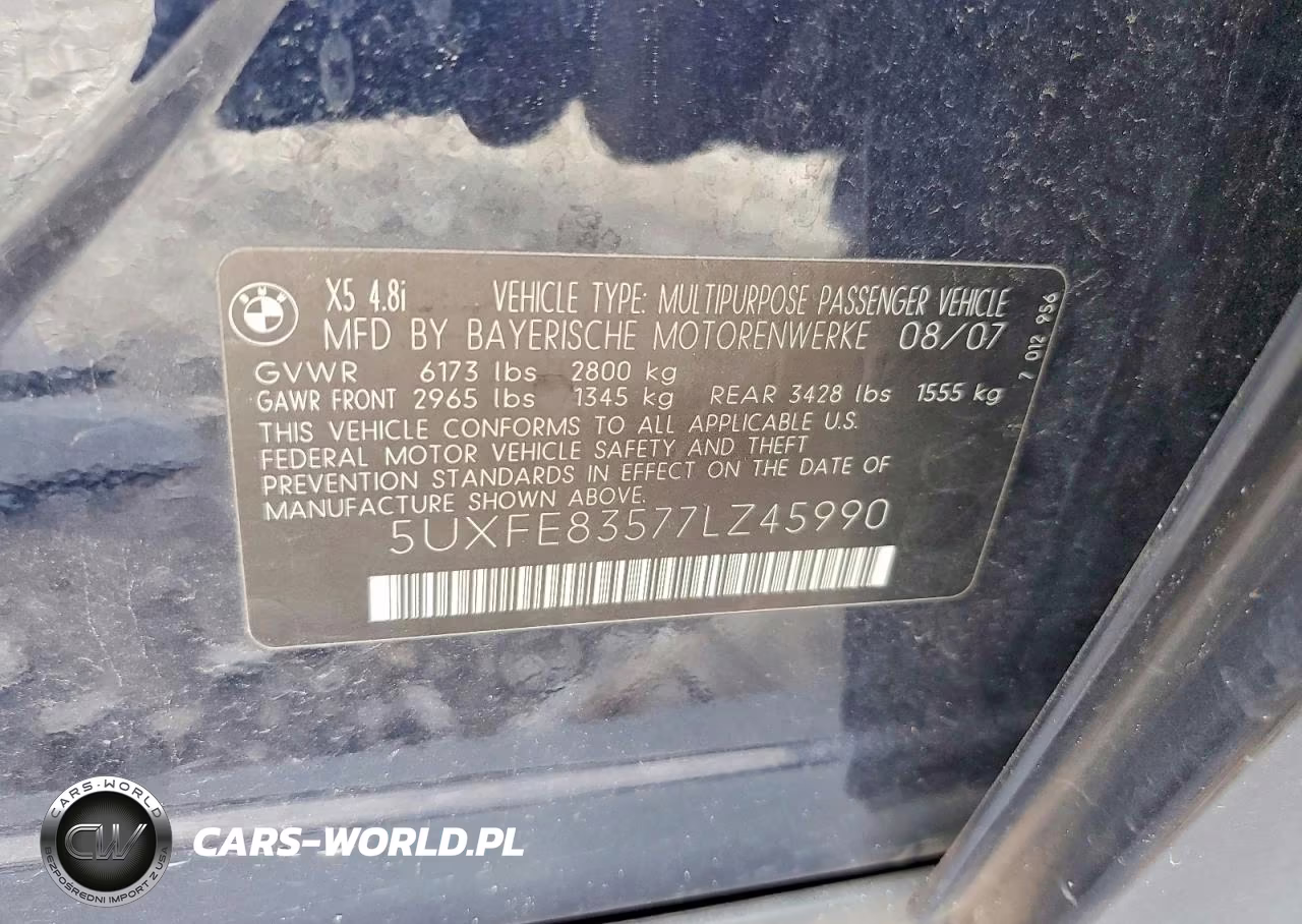 2007 BMW X5 4.8I VIN:5UXFE83577LZ45990 - 12