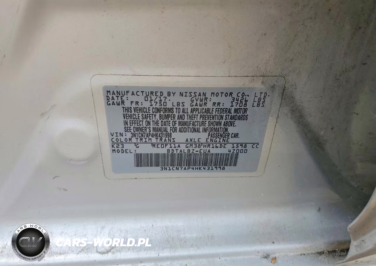2017 Nissan Versa 1.8 Sl VIN:3N1CN7AP4HK431998 - 12