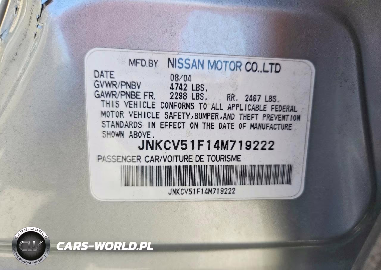 2004 Infiniti G35 Base VIN:JNKCV51F14M719222 - 12