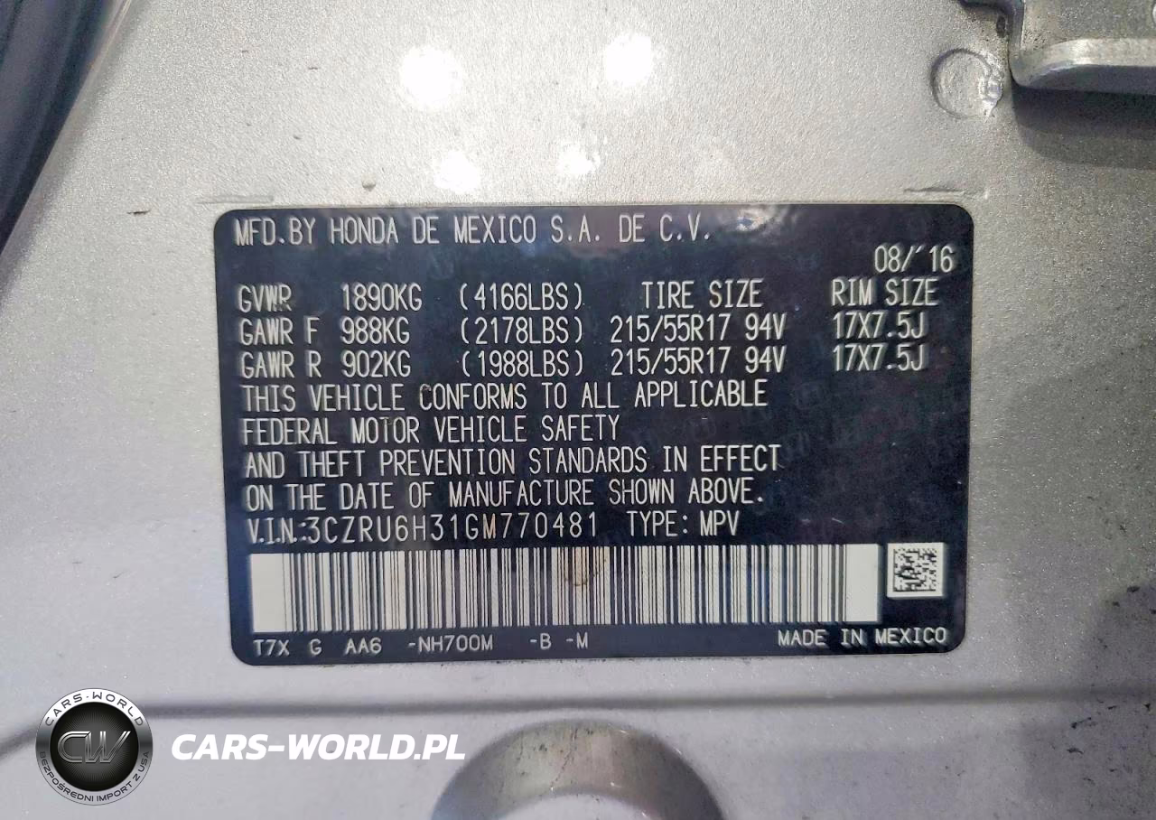 2016 Honda Hr-V Lx VIN:3CZRU6H31GM770481 - 13