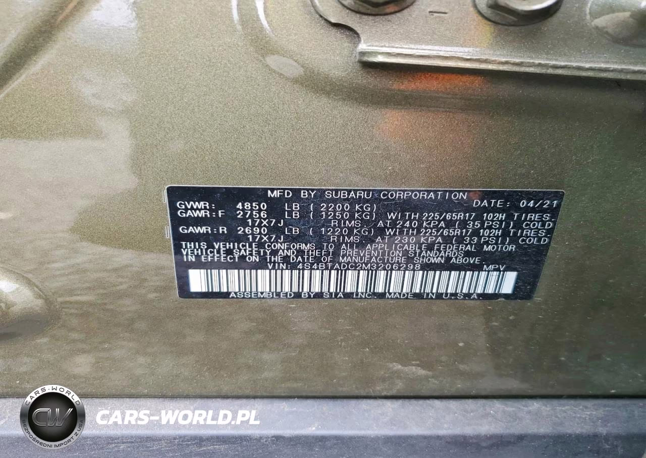 2021 Subaru Outback Premium VIN:4S4BTADC2M3206298 - 14