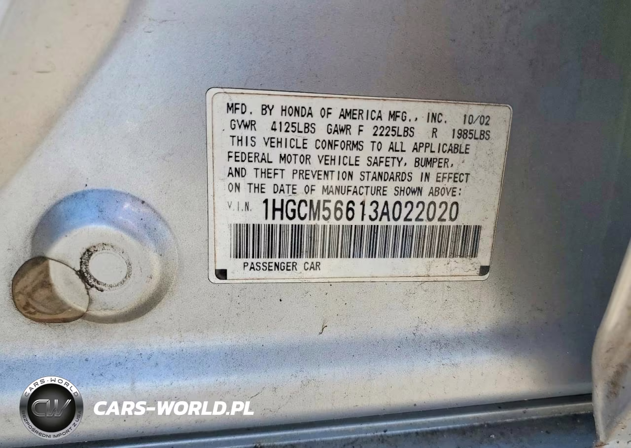 2003 Honda Accord Ex VIN:1HGCM56613A022020 - 12