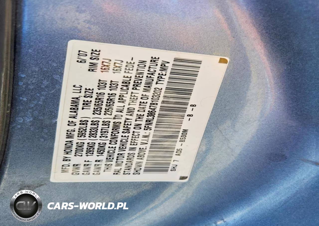 2007 Honda Odyssey Exl VIN:5FNRL38647B103202 - 13