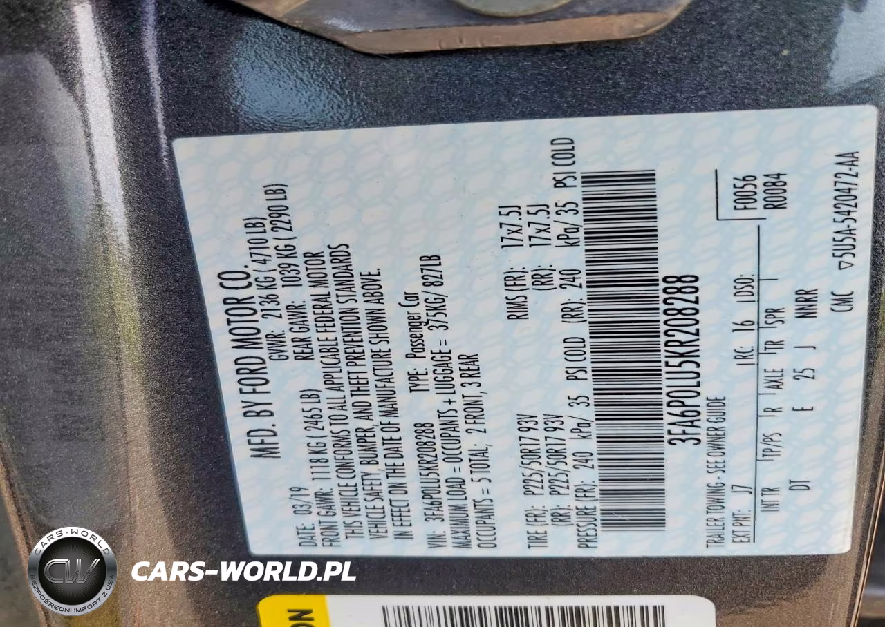 2019 Ford Fusion Se VIN:3FA6P0LU5KR208288 - 12