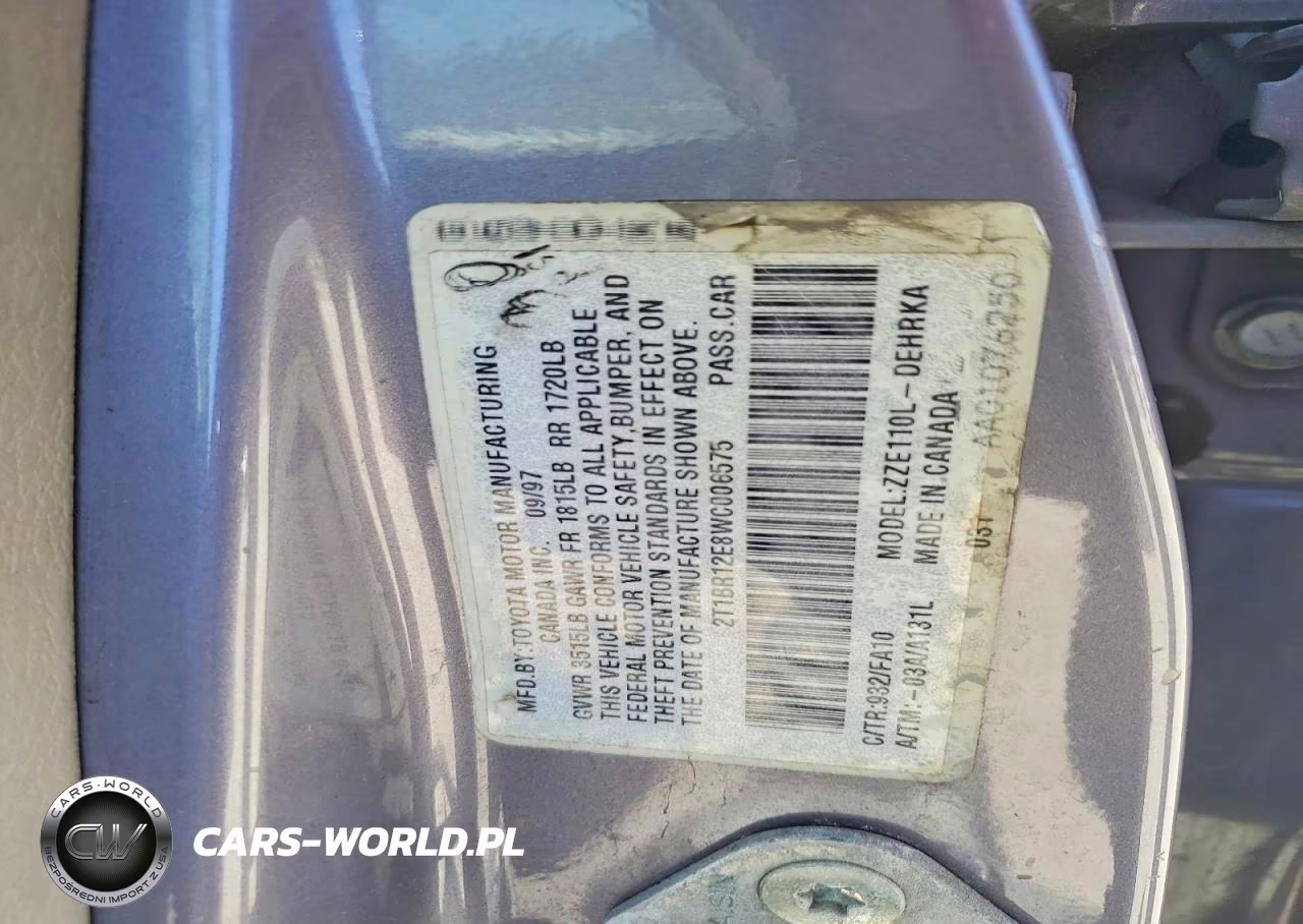 1998 Toyota Corolla Ve VIN:2T1BR12E8WC006575 - 12