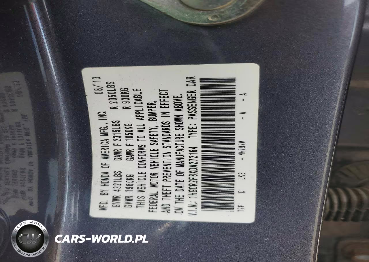 2013 Honda Accord Exl VIN:1HGCR2F8XDA272164 - 12
