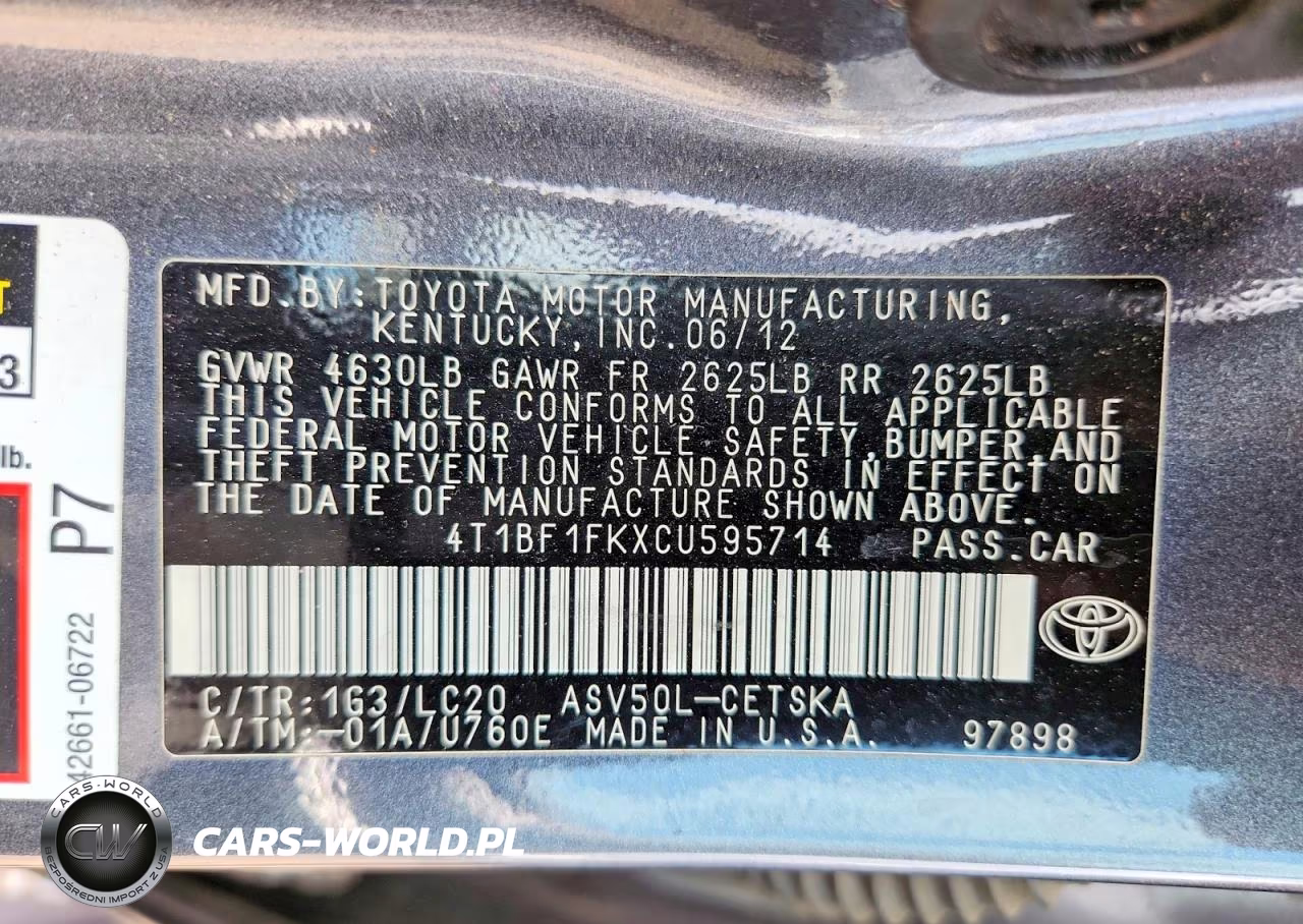 2012 Toyota Camry Se VIN:4T1BF1FKXCU595714 - 12