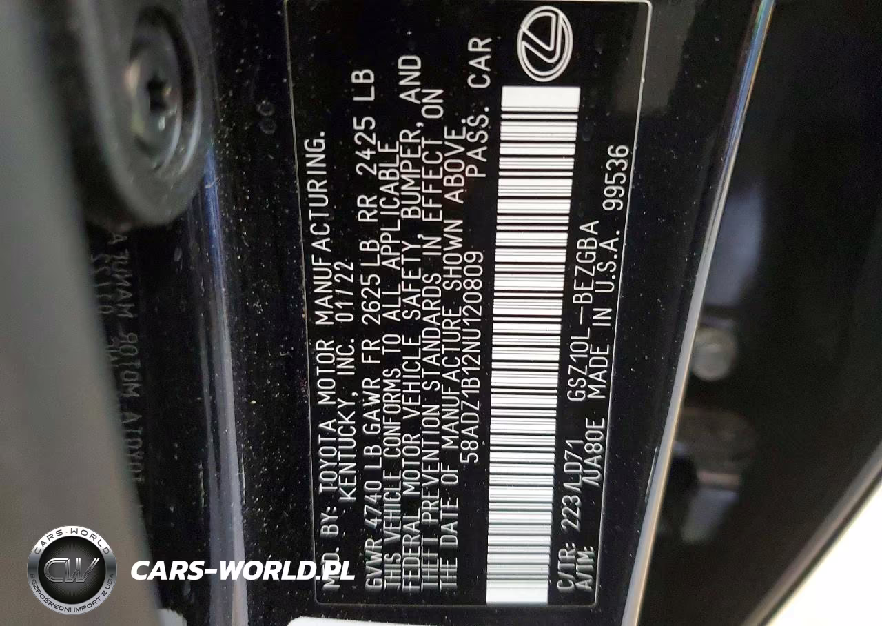 2022 Lexus Es 350 Base VIN:58ADZ1B12NU120809 - 12