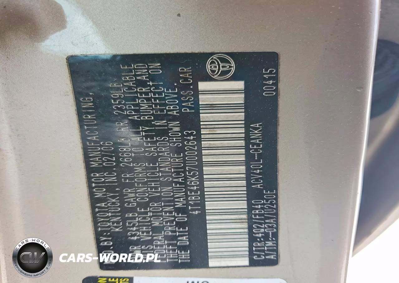2007 Toyota Camry Le VIN:4T1BE46K57U002643 - 13