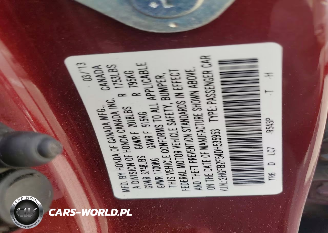 2013 Honda Civic Lx VIN:2HGFB2F54DH535953 - 12
