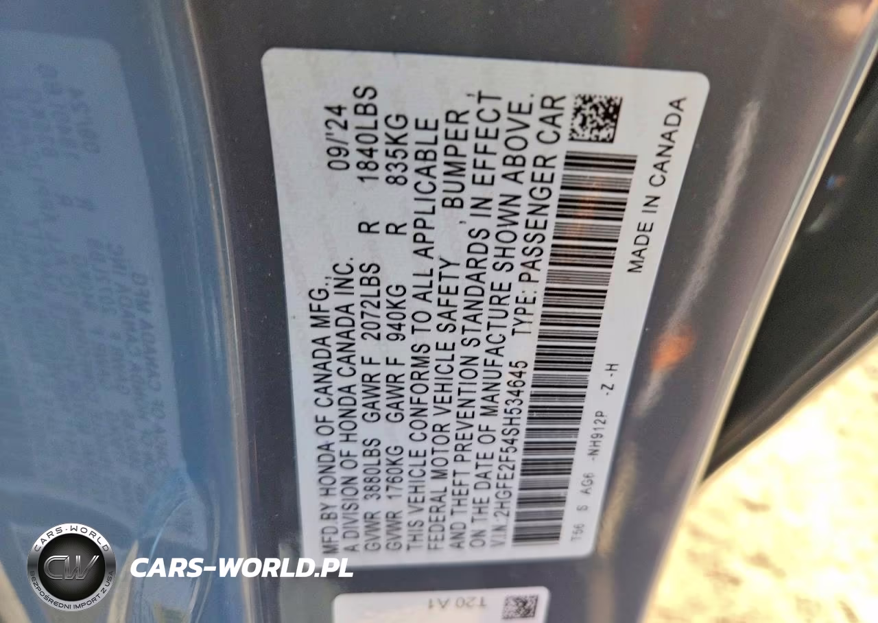 2025 Honda Civic Sport VIN:2HGFE2F54SH534645 - 12