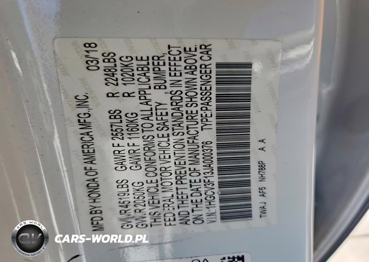 2018 Honda Accord VIN:1HGCV3F13JA000376 - 12