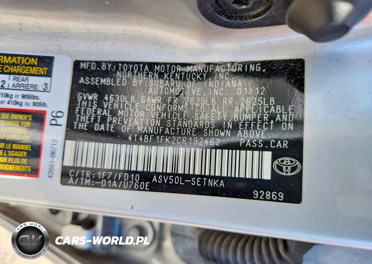2012 Toyota Camry Le VIN:4T4BF1FK2CR192462 - 12