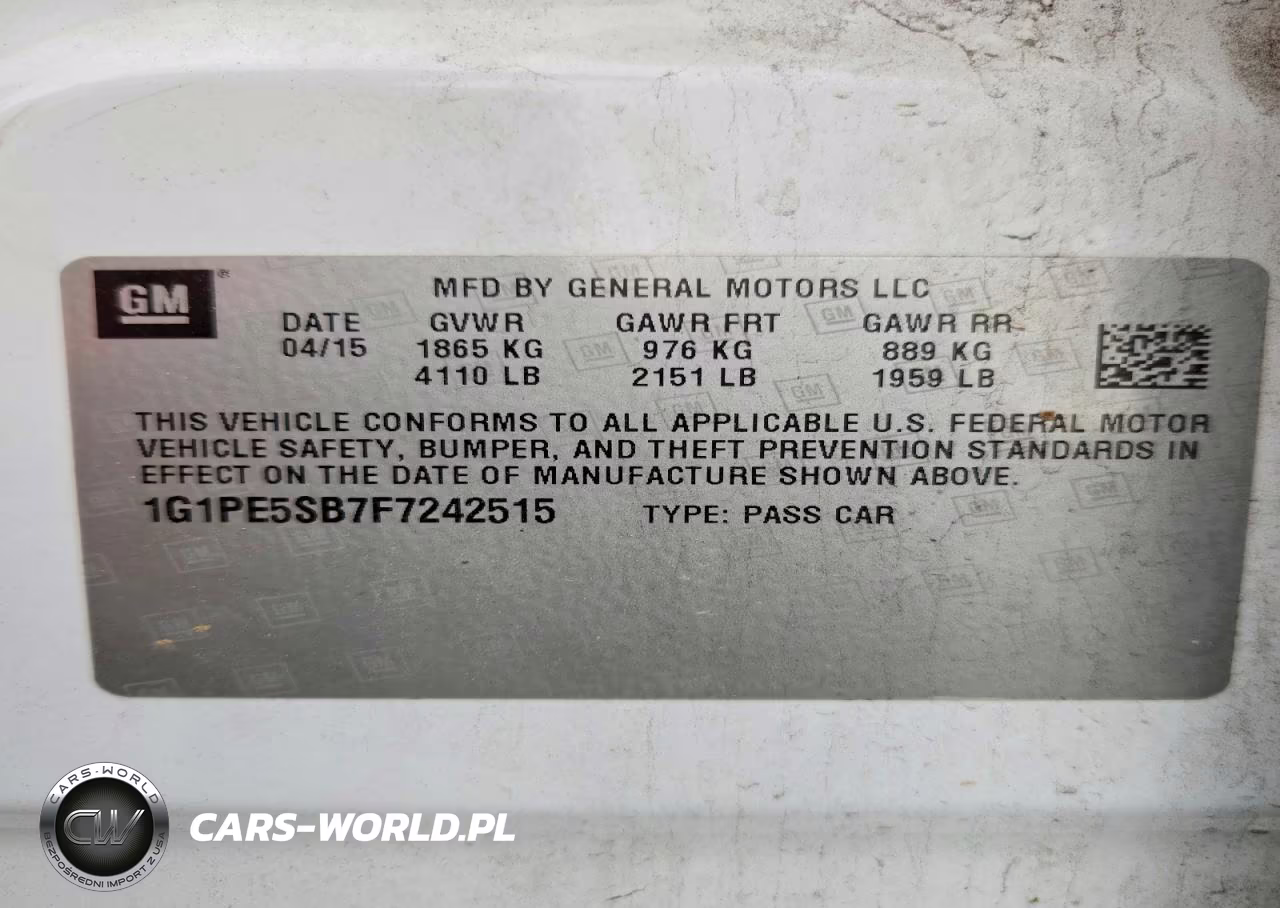 2015 Chevrolet Cruze Lt VIN:1G1PE5SB7F7242515 - 12