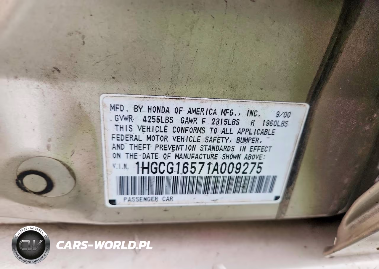 2001 Honda Accord Ex VIN:1HGCG16571A009275 - 12
