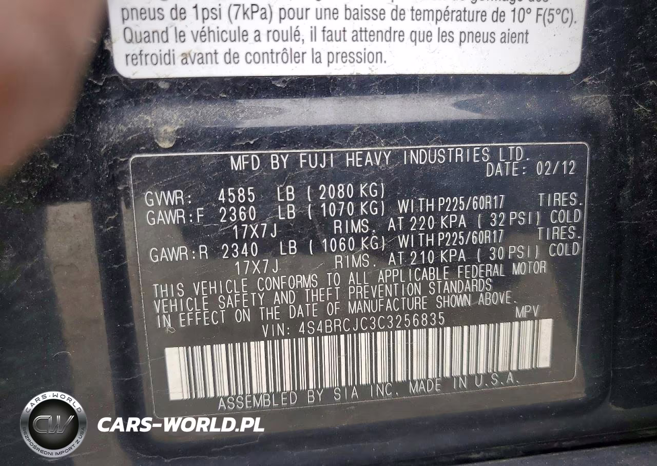 2012 Subaru Outback 2.5I Limited VIN:4S4BRCJC3C3256835 - 12