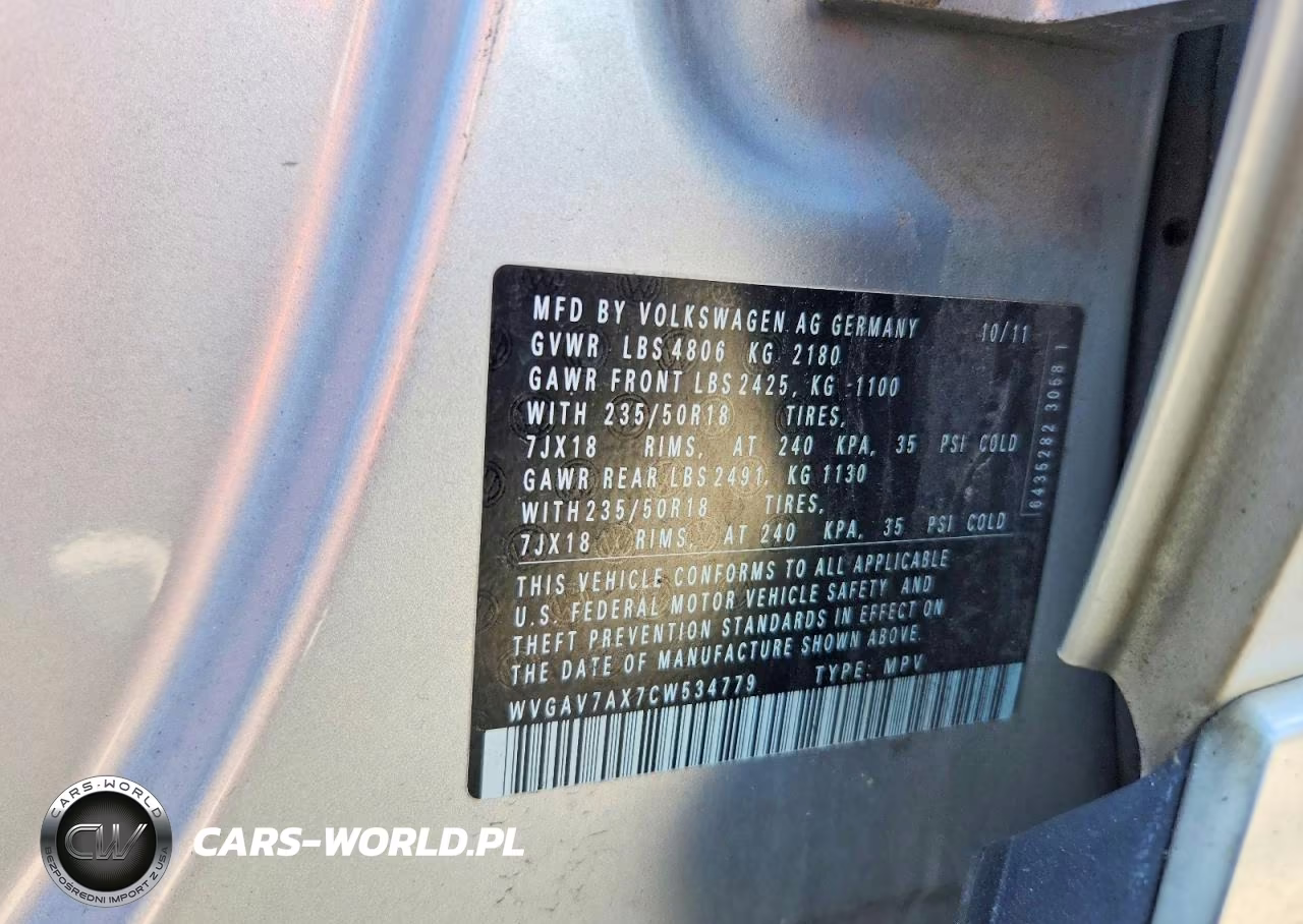 2012 Volkswagen Tiguan VIN:WVGAV7AX7CW534779 - 13