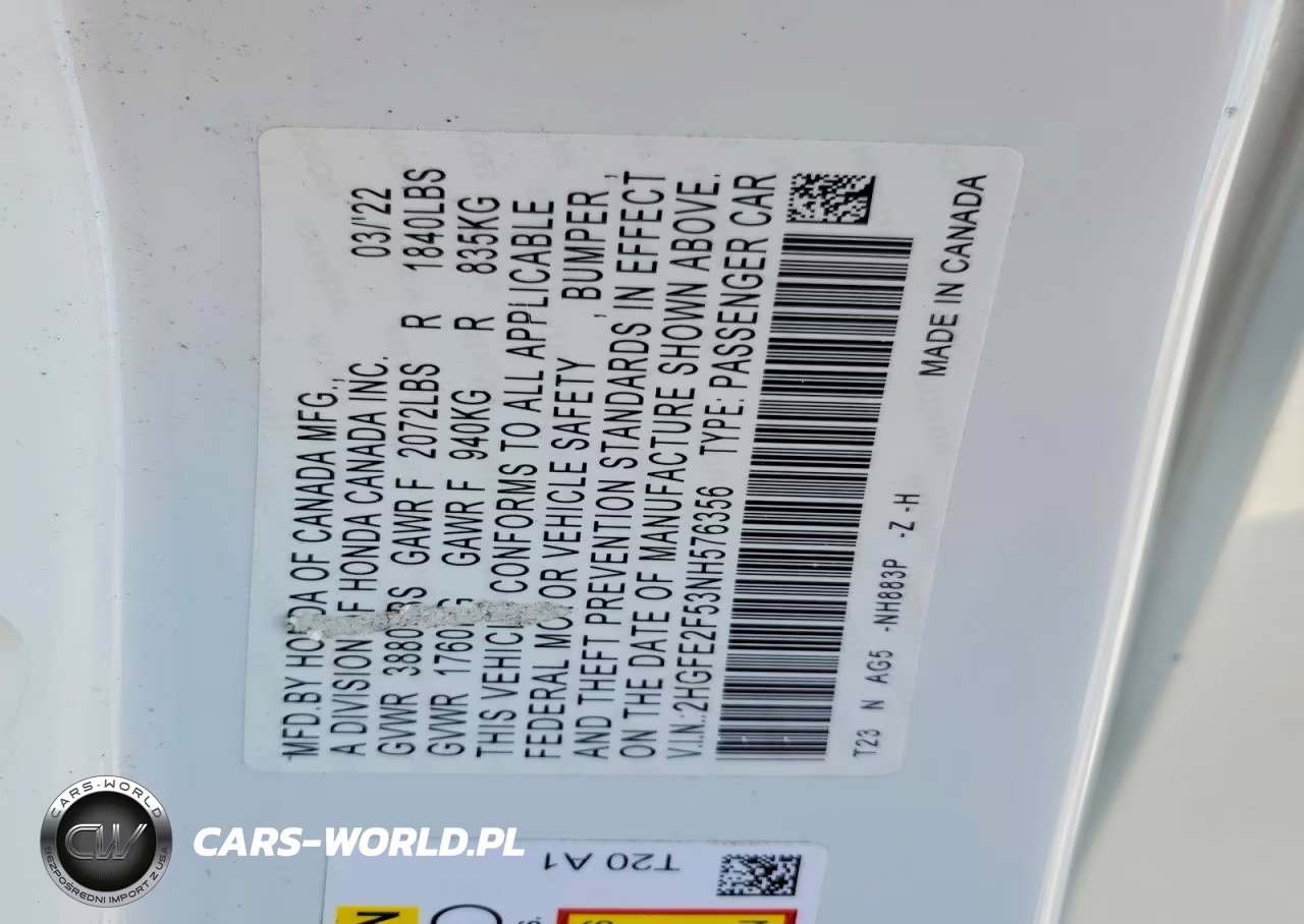 2022 Honda Civic Sport VIN:2HGFE2F53NH576356 - 13