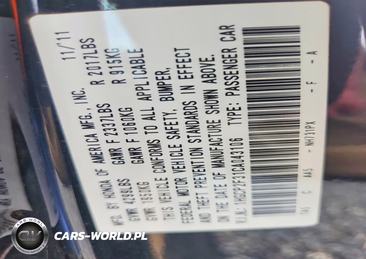 2012 Honda Accord Lx VIN:1HGCP2F31CA043106 - 12