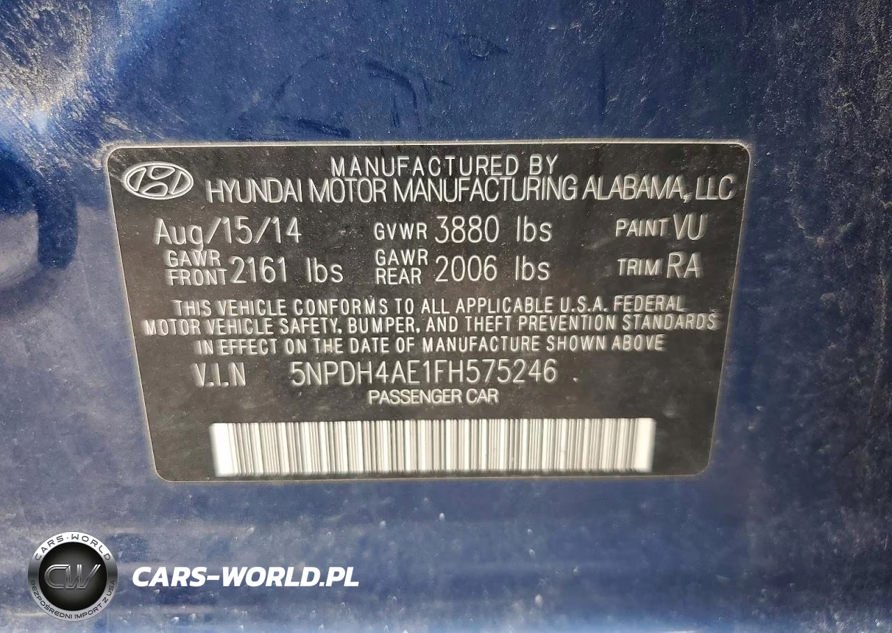2015 Hyundai Elantra Se VIN:5NPDH4AE1FH575246 - 12