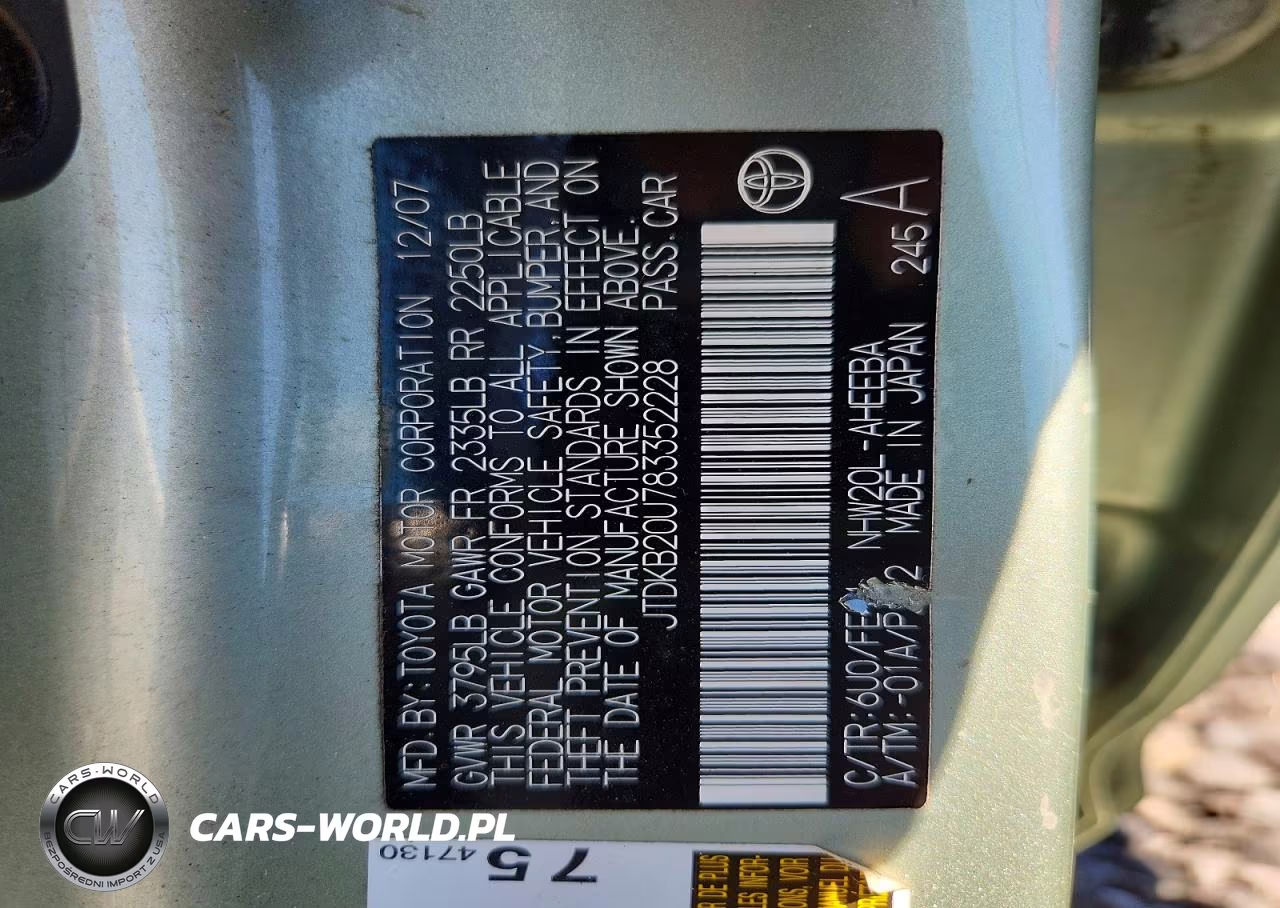 2008 Toyota Prius Base VIN:JTDKB20U783352228 - 12